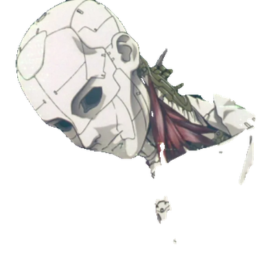 Ghostware, a white cybernetic shell with an exposed spine and muscle, cables still attached, awaiting occupancy